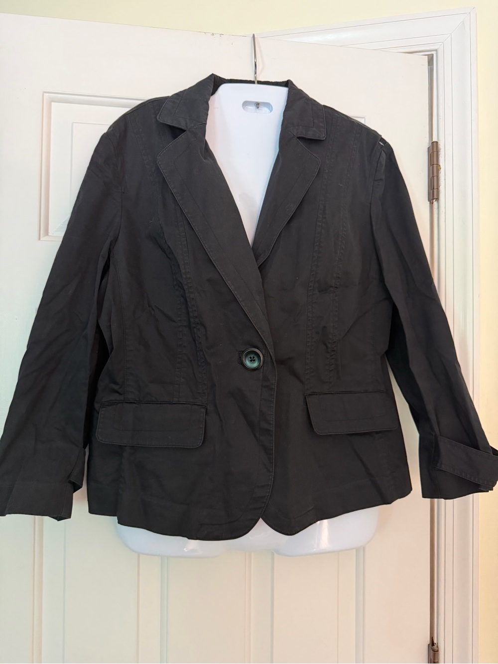 Talbots Stretch Black Cotton Blazer Jacket Women's Size 14